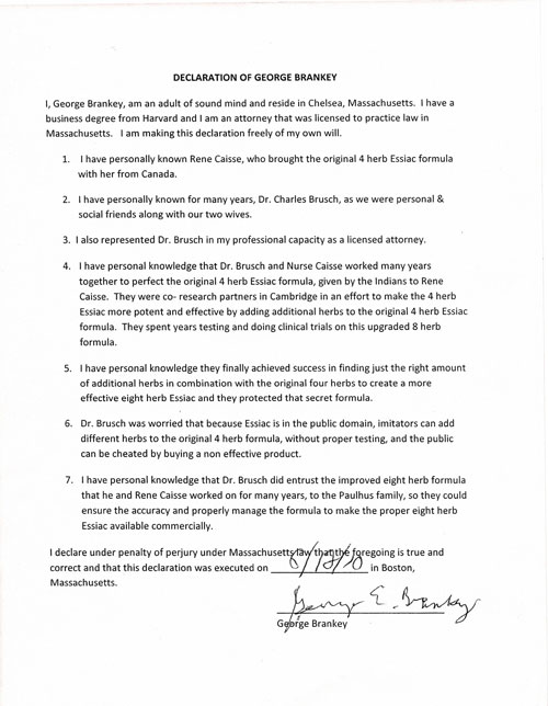 Declaration of Greoge Brankey